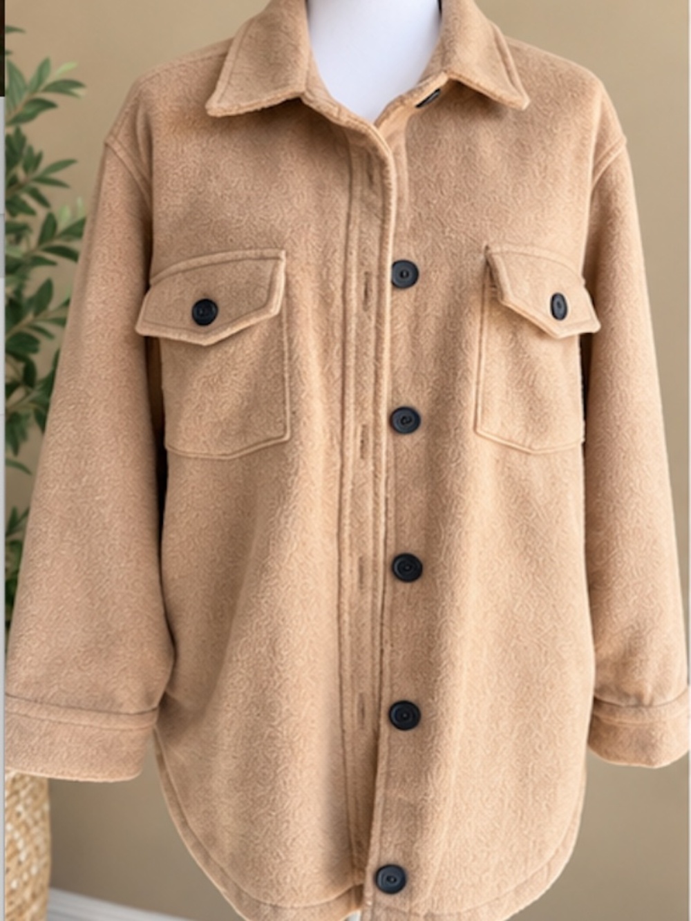 Thread & Supply Tan Camel Cozy Cozy Button Down Shirt Jacket Shacket